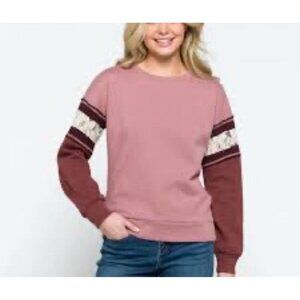 MASON & BELLE Womens Mauve Lace Detail Crewneck Pullover Sweater Top Size XL NWT